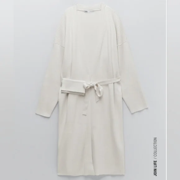 Zara Ribbed Knit Coat M Cream NWT - Picture 5 of 14
